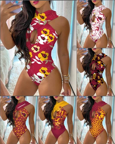 Arizona Cardinals Women's One piece Swimsuits Front Cross Keyhole Bathing Suits Cover