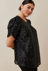 Torrid Fancy Sexy Black Sequined Short Ruched Sleeve Top Plus Size 1X, 14/16 - Picture 1 of 6
