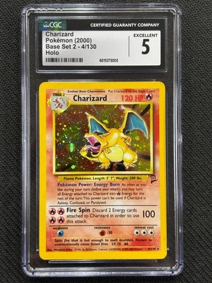 2000 POKEMON CHARIZARD BASE SET 2 HOLO #4/130 CGC 5 EXCELLENT  - Image 1 of 2