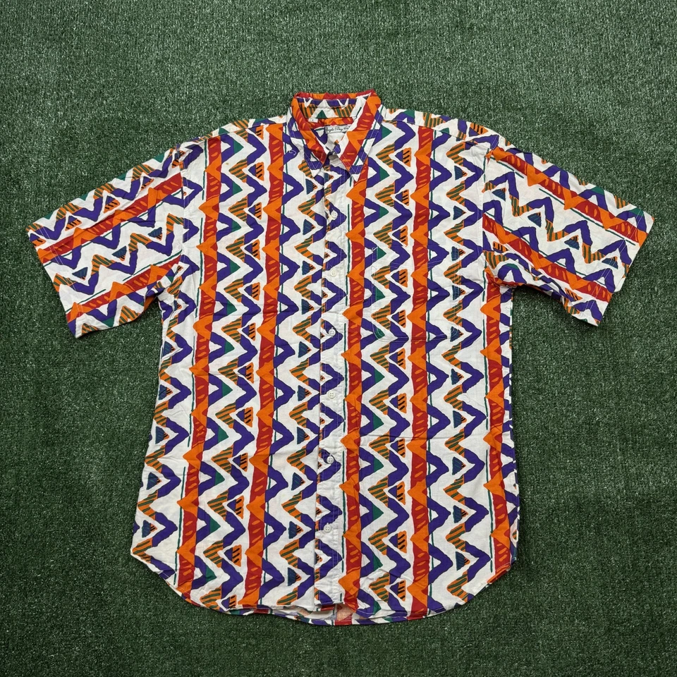 Camisa abotonada vintage años 90 Bugle Boy para hombre talla L multicolor manga corta Foto 1 de 4