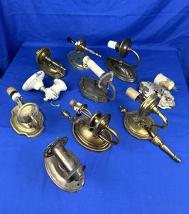 10 Vintage Brass Sconce Wall Light Fixtures, for Restoration or Parts Lot - Picture 1 of 17