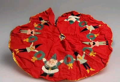 Falda de árbol de Navidad vintage rara de los años 50 3D Papá Noel Pixie Elf Faces Japón Foto 1 de 4