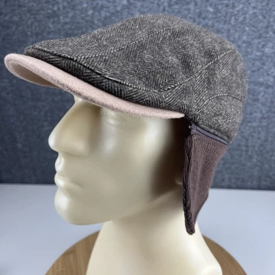 Gorra plana de tweed marrón talla XL (60 cm) quitar orejeras mezcla de lana Foto 1 de 4