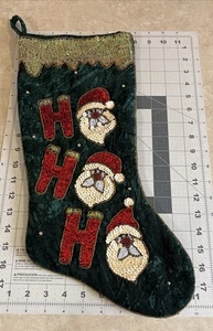 Prima Creations Calza di Babbo Natale in velluto verde HO HO paillettes con perline 18" 2000 ottime condizioni - Foto 1 di 12