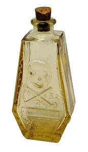 Bottiglia veleno vetro Wheaton medicina farmacia ambra oro ossa teschio sughero strappo - Foto 1 di 19