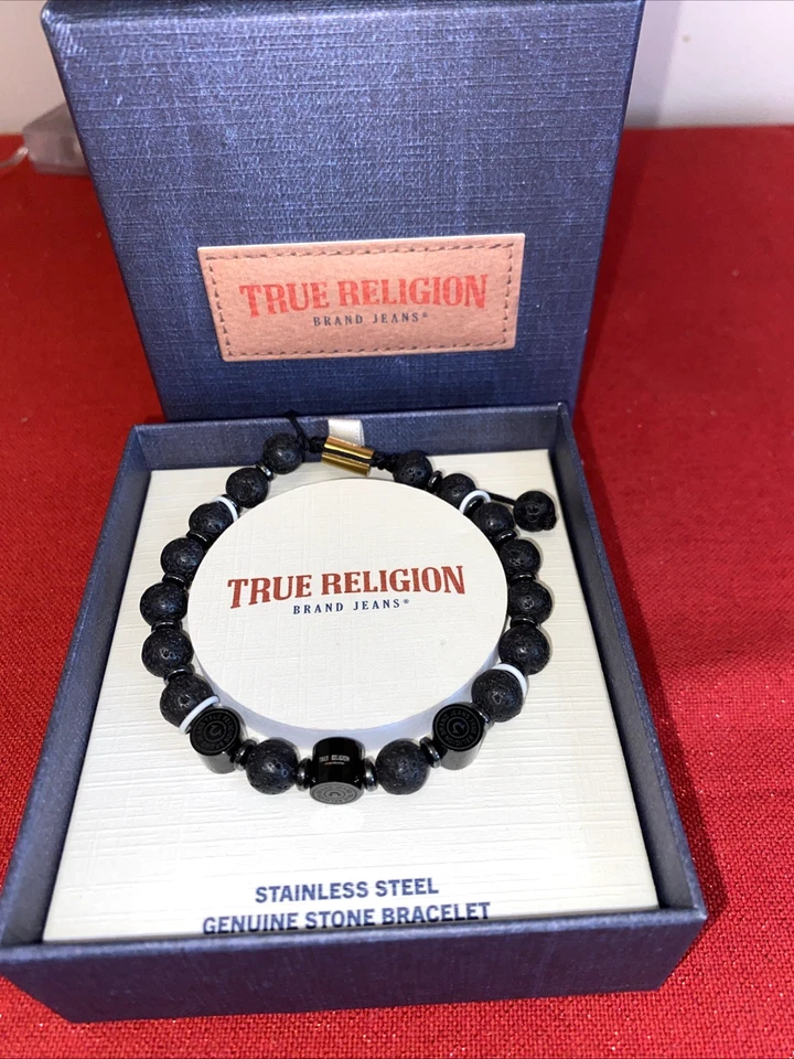 Men’s True Religion Beads Bracelet Natural Black Matte Onyx Adj NIB - Image 1 of 4