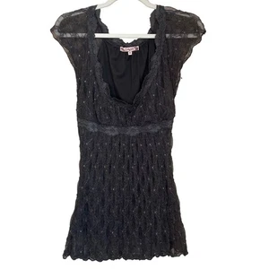 6 Degrees Size M Y2K Whimsigoth Fairy Grunge Gray Mesh Lace Babydoll Top Sparkle - Picture 1 of 5
