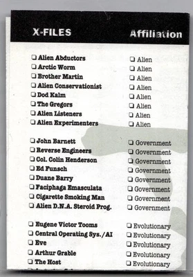 X-Files Card Game Checklist - Image 1 of 2