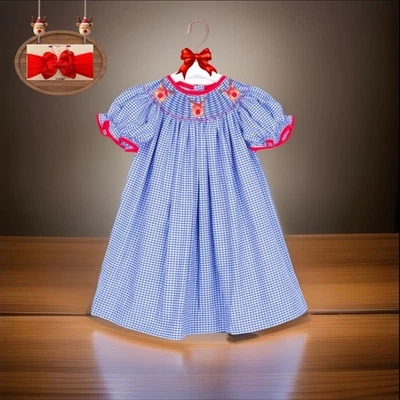 Niñas Nuevo Con Etiquetas Vestido Southern Sunshine Calado Navidad Guinga Sin Lazo 3 Meses  Foto 1 de 4