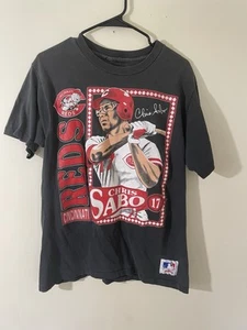 Vintage 90’s Nutmeg MLB Stat T-shirt Chris Sabo #17 Cincinnati Reds Large - Picture 1 of 7