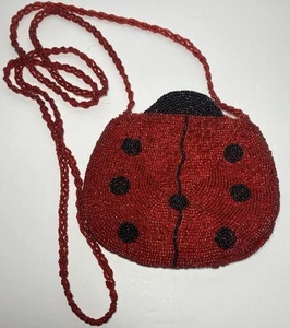 Beaded ladybug Crossbody bag With Beaded Braided Strap Small - Picture 1 of 9