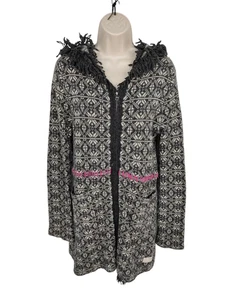 ODD MOLLY SIZE 3 GREY CARDIGAN JUMPER CASUAL NORDIC ZIP UP HOOD KNIT WOMEN SMALL - Picture 1 of 9