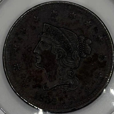 1839 centavo de cabelo trançado tipo UA de 1840 - Imagem 1 de 2