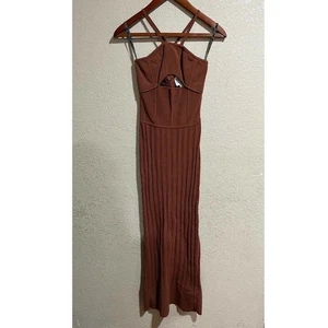 Maxi Vestido Herve Leger Paris Marrón Bondage Corte Punto XS - Imagen 1 de 11