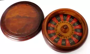Antique Roulette Game In Round Wooden Treen Box Hand Painted Numerals - Picture 1 of 14