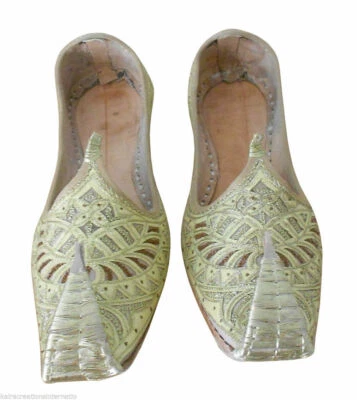 Men Shoes Jutties Indian Mojaries Handmade Leather Khussa Wedding Punjabi US 9 - Image 1 of 4