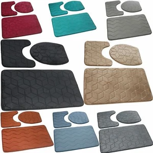 3 Tlg. Set Badematte Badteppich Badvorleger Blau Braun Beige Grau Turkis Schwarz - Bild 1 von 31