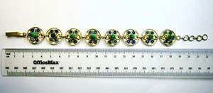  Vintage 925 St. Silver, 9" Line Bracelet with Round Lapis Lazuli & Malachite - Picture 1 of 5