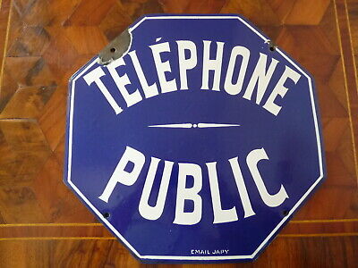 Superbe Ancienne Plaque émaillée Octogonale Téléphone Public Par Vitracier Japy  • 149€