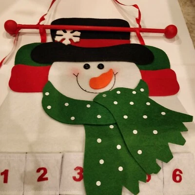 Hanging Snowman Advent Calendar. Velvet -  measures (hat to foot) 27" x 13" wide - Image 1 of 4