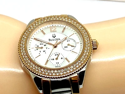 Женские кварцевые часы Bulova 98N100 кристалл розовое золото нержавеющая сталь 38 мм - Изображение 1 из 4