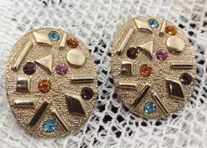 Sarah Coventry Sultana Clip On Earrings Gold Tone w/Rhinestones Vtg - Picture 1 of 4