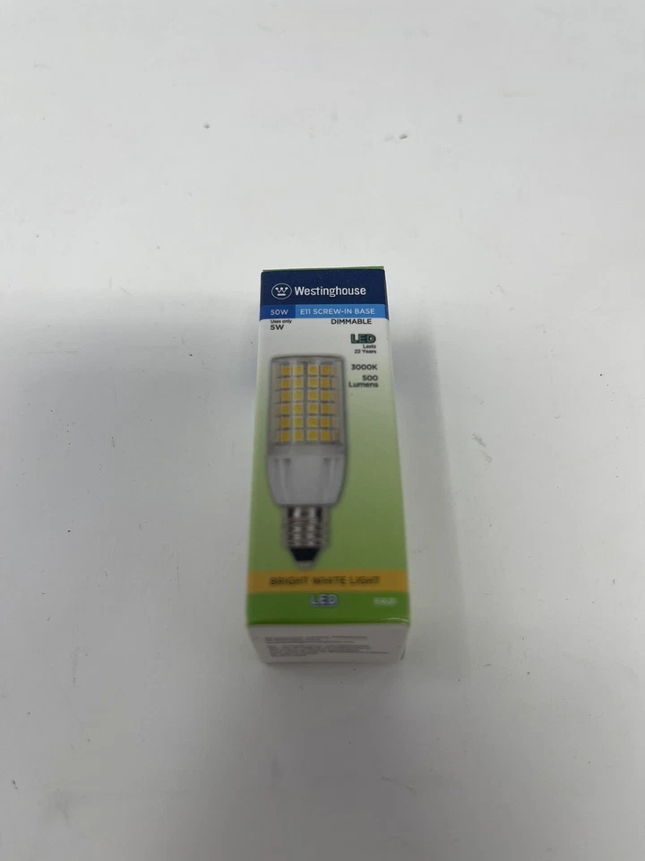Westinghouse 50w E11 Screw-in Base Dimmable Bright White Light - uses 5W 120V - Image 1 of 2