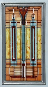Frank Lloyd Wright Art Deco Oak Park Skylight Stained Glass Panel Lead Frame 13" - Picture 1 of 5