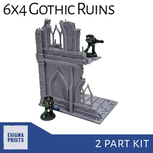 6x4 Gothic Ruins (geschlossene Fenster) - 28mm 3D gedruckt Gelände Tabletop Wargaming - Bild 1 von 7