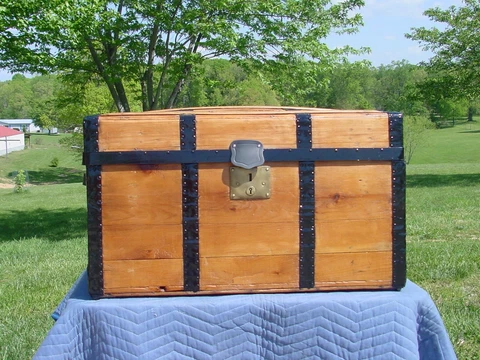 Pro Restored Antique Humpback Trunk w/ A Slight Hump and 1865 Patent Date Cover
