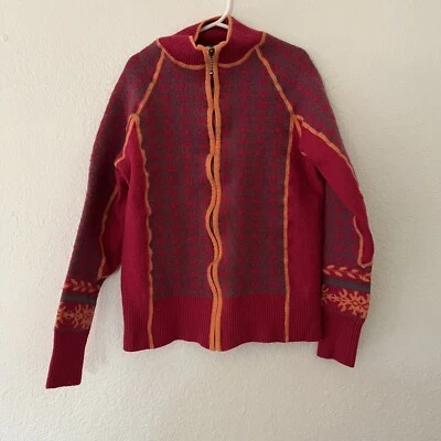 Cabelas Sweater Full Zip Cardigan Jacket Merino Wool Pink Southwest Girl’s Small - Image 1 of 4