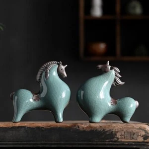 Keramik Tang Pferd Ornament klein Glück Wohnzimmer Eingang Schreibtisch Dekor - Bild 1 von 17