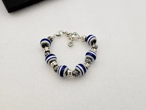 Brighton Sugar Stripe 6 Round Blue &  Silver With  Bead Spacers Silver Plated 💫 - Picture 1 of 15