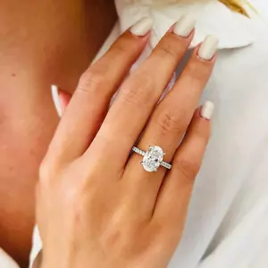 2.30TCW Oval Lab Grown Diamond Accents Ring For Engagement Gift 14k White Gold - Picture 1 of 15