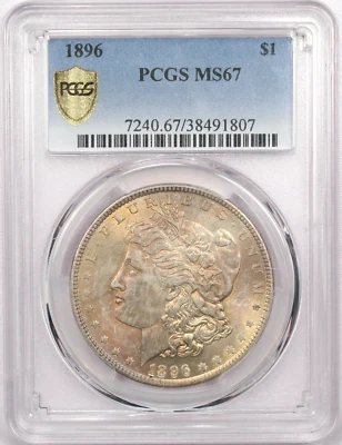 1896 年摩根银元 1 美元,PCGS 评级 MS67,未流通宝石,正面有色调 — 第 1/4 张图片