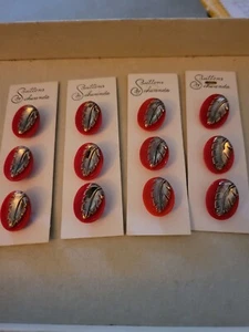 Vtg Lot 12 Buttons By Schwanda Germany Red Silvertone Leaf New On Cards  - Picture 1 of 5