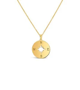 Olive & Kette massiv 14k Gelbgold Kompass Charm Anhänger Halskette - Bild 1 von 33
