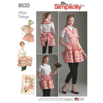 Vintage Reissued 1950s Simplicity Pattern 8533 Misses Retro Aprons Sz S-M-L NEW - Image 1 of 4