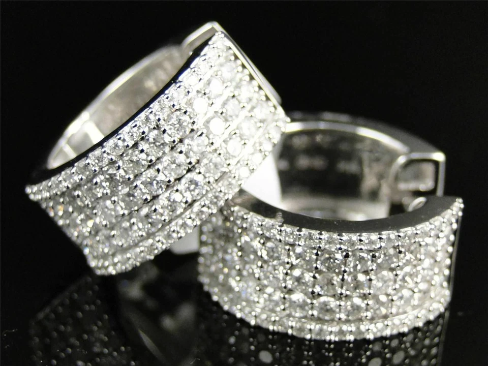 Men's 2.85Ct Round White D/VVS Moissanite Hoop Huggie Fancy Earrings 925 Silver - Image 1 of 4