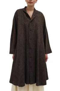 Chaqueta Abrigo Eskandar Jacquard Talla 0 Verde Oliva Marrón Seda Lana Mezcla Larga - Imagen 1 de 11