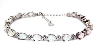 Brazalete Tenis Ajustable Plata Blanco Ópalo de Fuego y Diamante 12.48ct (Caja Gratis) Foto 1 de 4