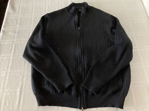 St. Croix Mens Sz Medium Black Wool Blend Diamond Design Full Zip Sweater TS2