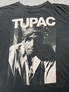 Tupac Graphic T-Shirt Men’s XL Black White Spell Out & Portrait Rap Hip Hop Tee - Picture 1 of 7