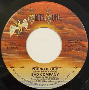 Bad Company  – Young Blood – Swan Song  SS-70108 – 1975 45 RPM 7" Single - Picture 1 of 4