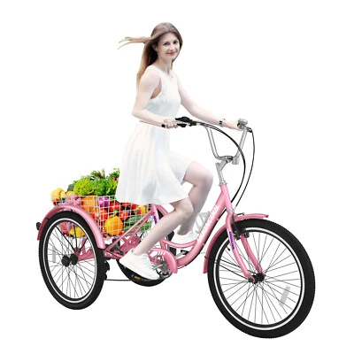 MOONCOOL 24" 7 Speed Adult Tricycle 3-Wheel Trike Bicycle w/Basket for Shopping - Image 1 of 4