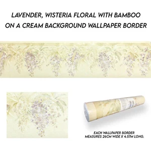 Lavender, Wisteria Floral with Bamboo on a Cream Background 31 - Picture 1 of 7