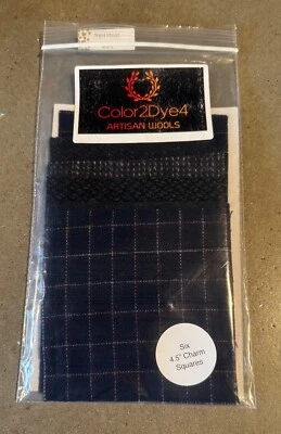 Apliques/alfombra/artesanía de lana teñida a mano: (6) cuadrados de encanto de 4,5"; encanto púrpura #4,5-2 Foto 1 de 4