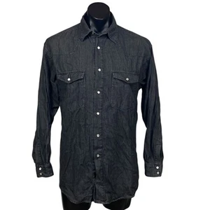 Western Shirt Mens Size M Dark Grey Pearl Snap Button Up Twin Pockets All Cotton - Imagen 1 de 9