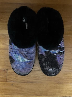 UGG Australia Woman Cluggette Sequin Slipper Mirror Ball Black Purple Size 11 - Image 1 of 4