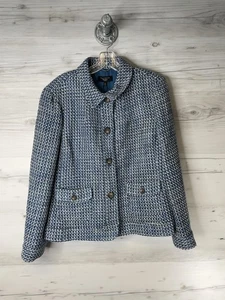 Talbots Sakko Damen 16P blau weiß Tweed Boucle Knopfleiste gefüttert zierlich - Bild 1 von 11